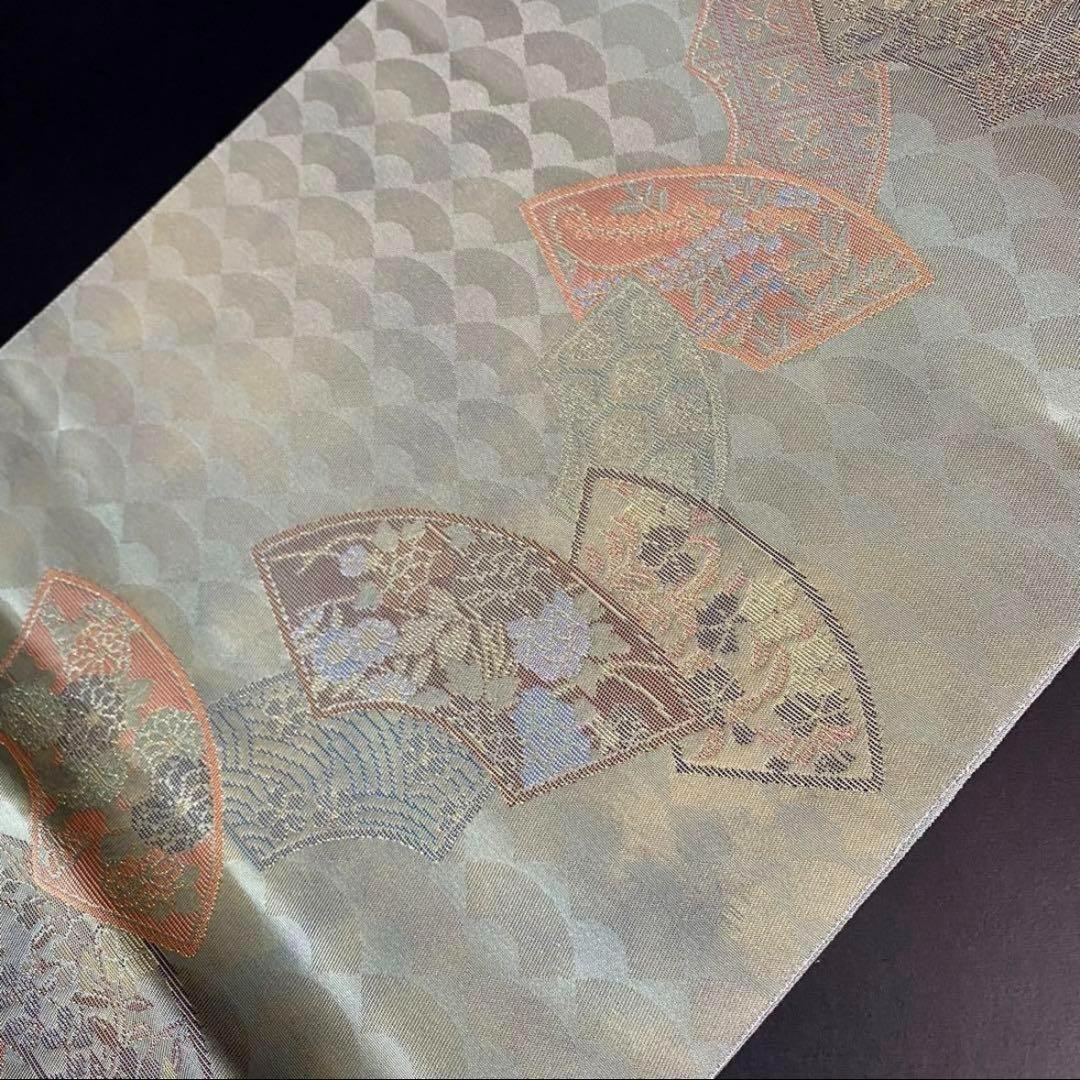 ZY-691 高級袋帯 六通 扇文 四季折々 草花 金糸 正絹 上質 名品