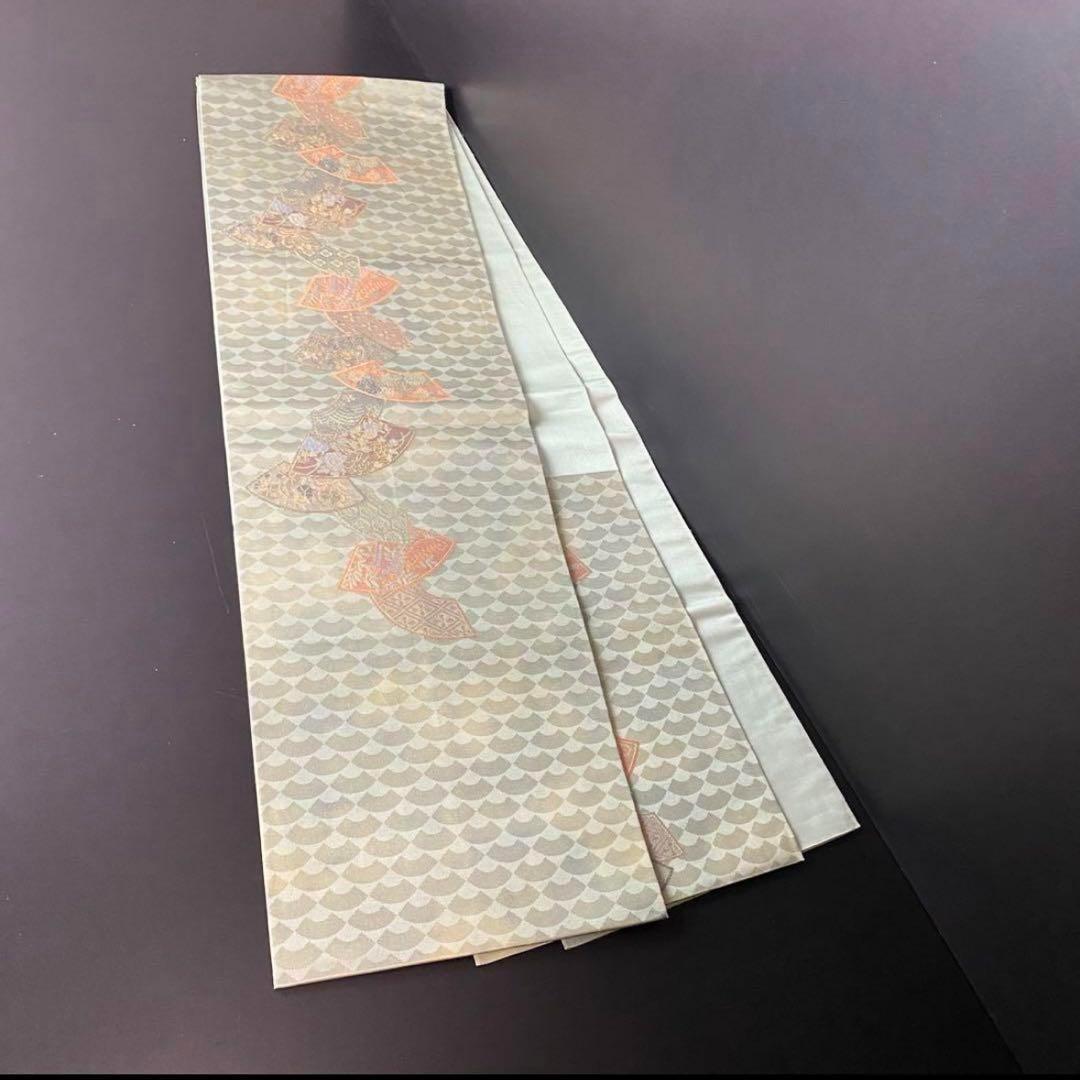 ZY-691 高級袋帯 六通 扇文 四季折々 草花 金糸 正絹 上質 名品