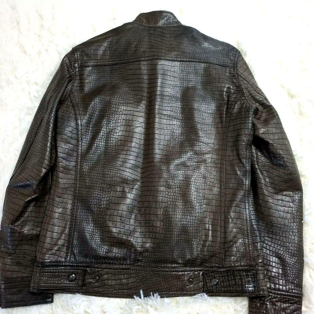 極上の逸品✨️クロコダイル 本革ライダース キルティング ダブルジップ 46