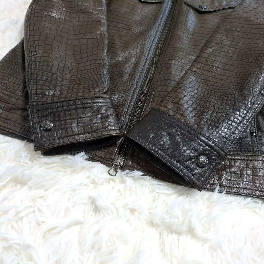 極上の逸品✨️クロコダイル 本革ライダース キルティング ダブルジップ 46