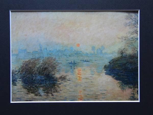 クロード・モネ、【ラバクールの日没】、希少豪華画集画、新品高級額・額装付