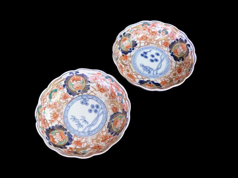 古伊万里　金襴手　松竹に牡丹の図　膾皿 ２客　E939AS-CQr