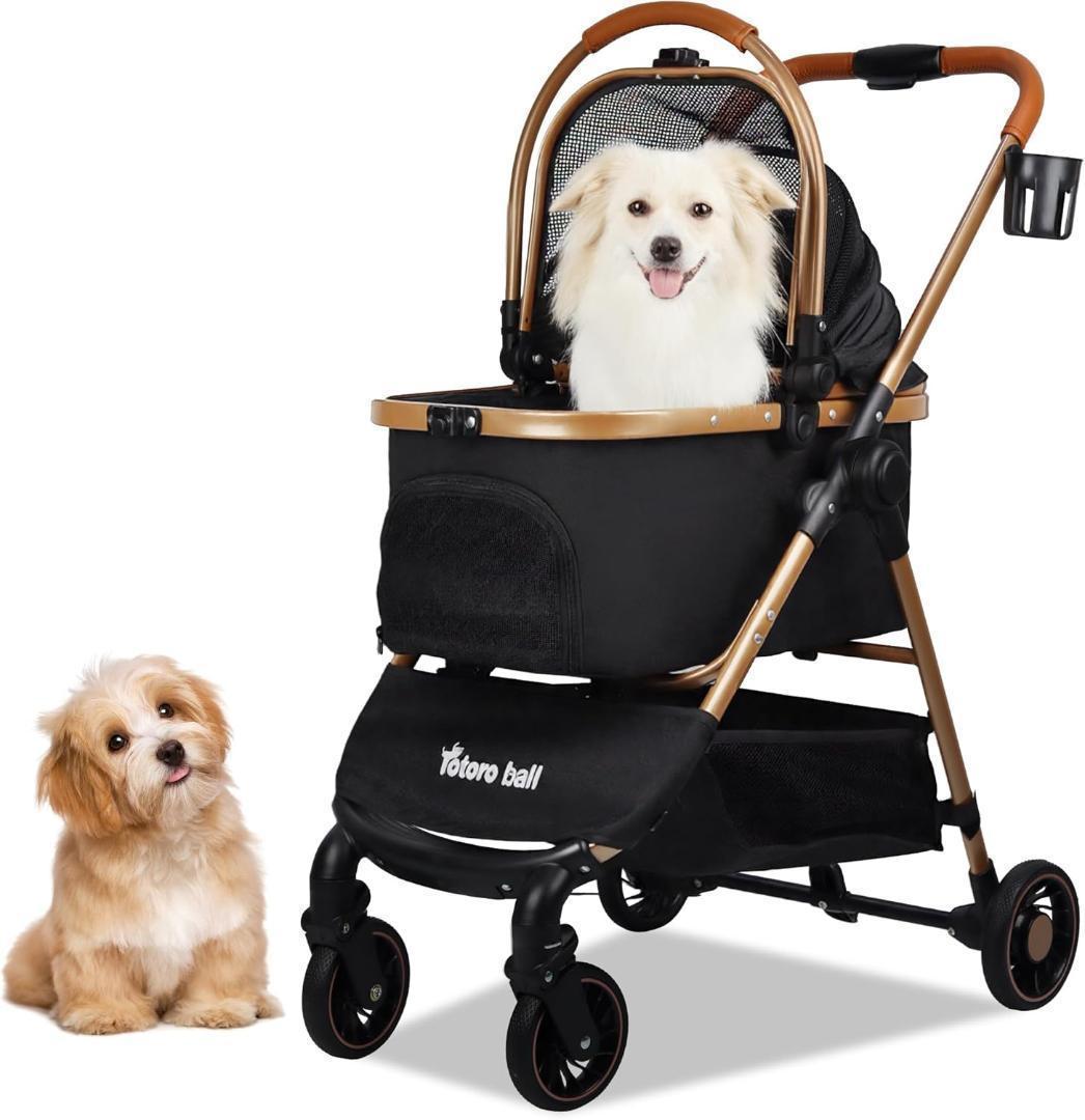 ペットカート 4輪バギー 分離型 25kg ブラック×ゴールド 高級