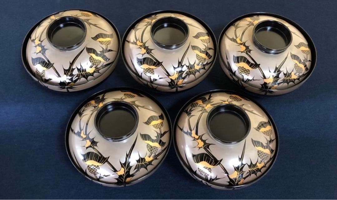 《R》輪島塗 吸物椀5客 木製漆器 木箱 上代4万　 260107か5