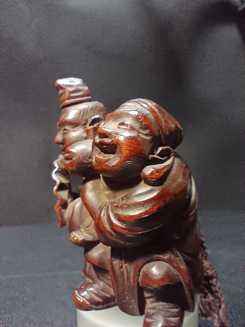 柘植彫 江戸時代 根付 「恵比寿大黒の図」 縁起物