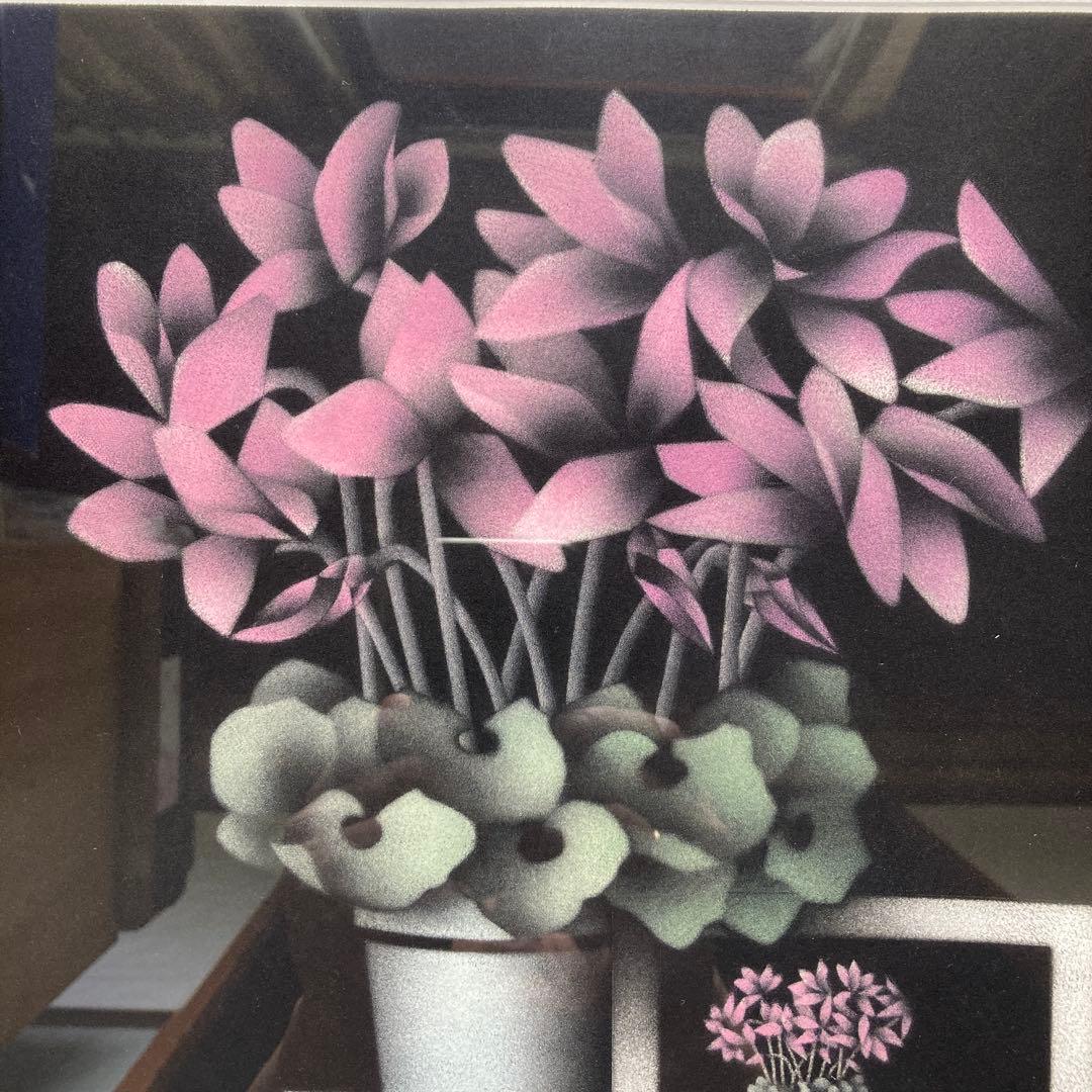 マリオアバチ「ボネッリのシクラメン」カラーメゾチント額49×57絵29×37cm