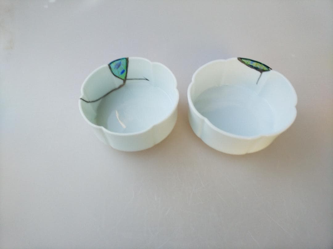 ★珍しいガラス呼び継ぎ★白磁にローマンガラスのような硝子★向付2客セット