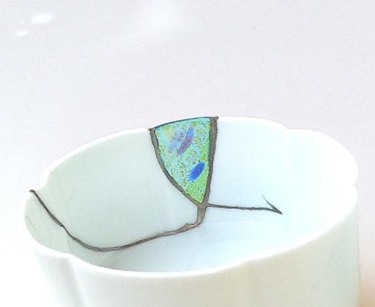 ★珍しいガラス呼び継ぎ★白磁にローマンガラスのような硝子★向付2客セット