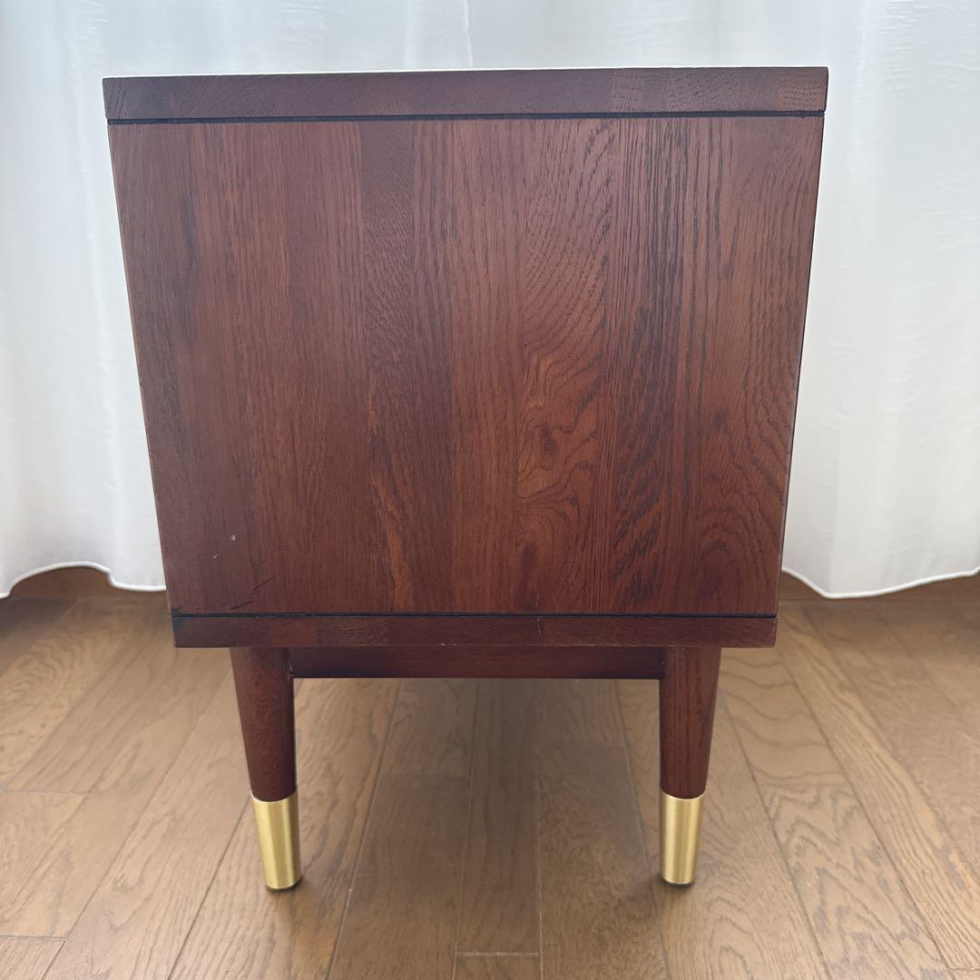 柴様 ② サイドテーブル　ナイトテーブル　組み立て不用　　オーク×ゴールド