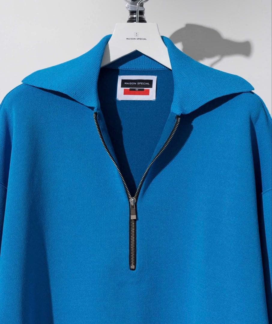 ダブルフェイスハーフジッププライムオーバーニットポロシャツ