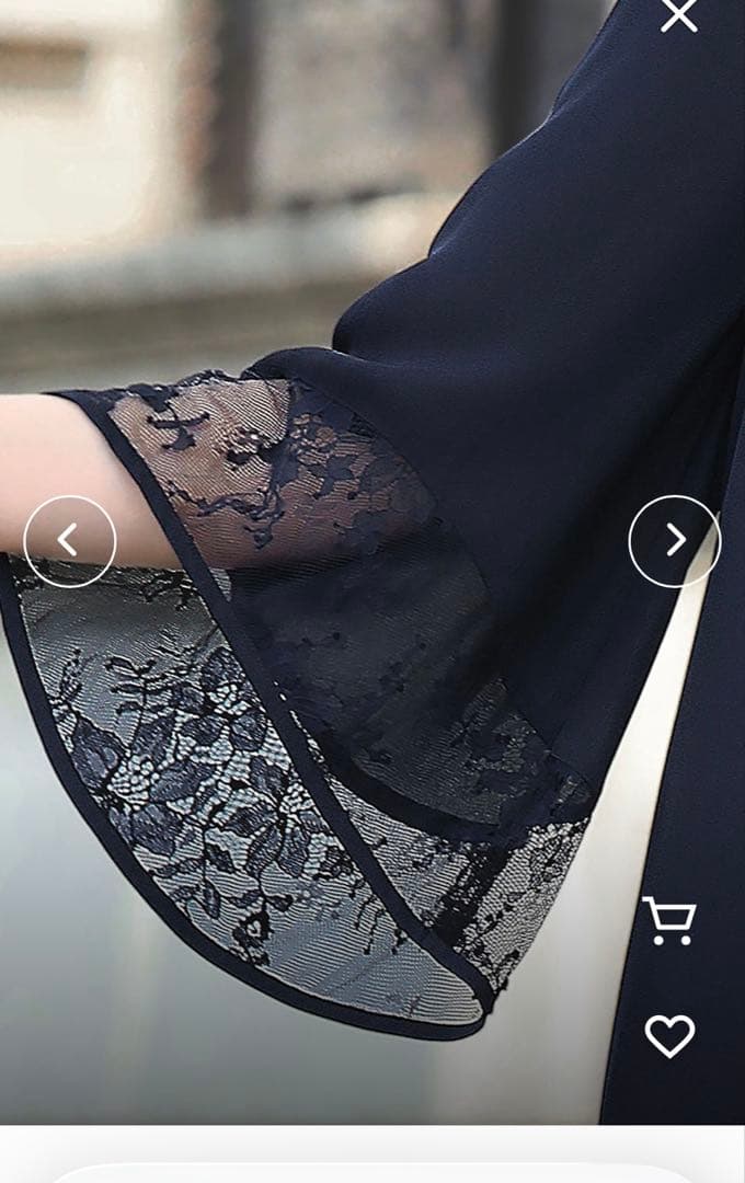 Floliaレース切り替えフレアスリーブＩラインワンピースネイビー