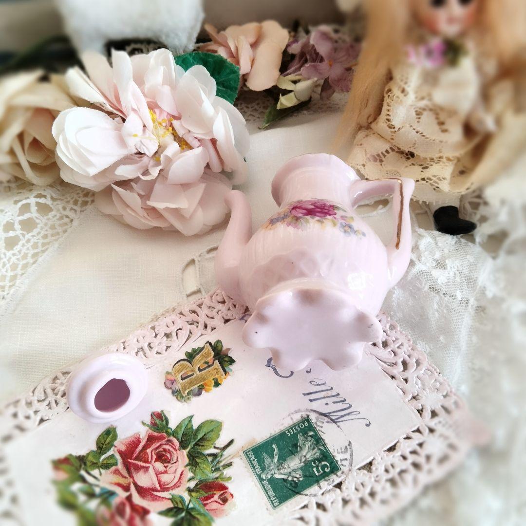 フランス アンティーク 薔薇柄ピンクのディネット ティーセット