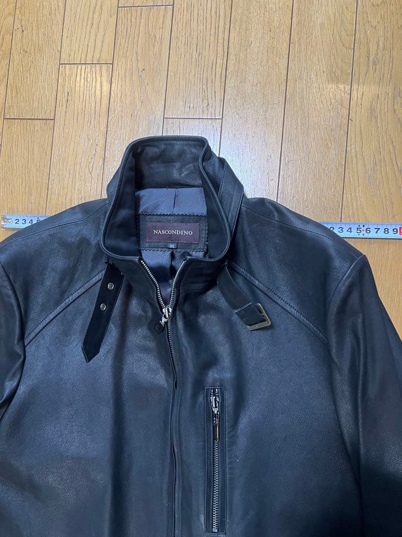 メンズ革コート　ショートシングルコート　鹿革　イタリア革