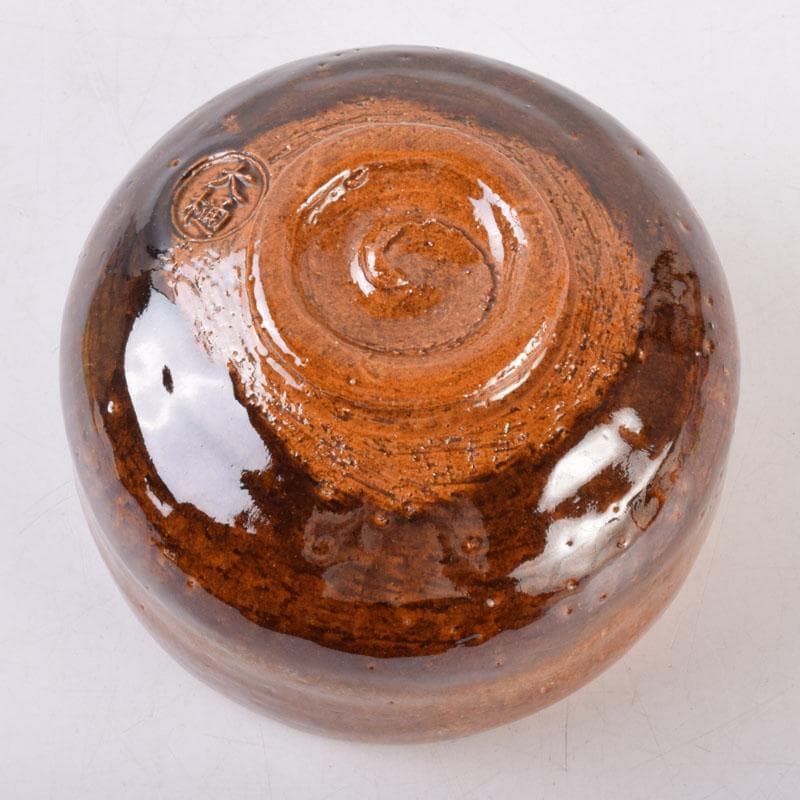 茶道具　大樋焼　中村長阿弥造　飴釉　大樋茶碗　共布共箱　V　8525