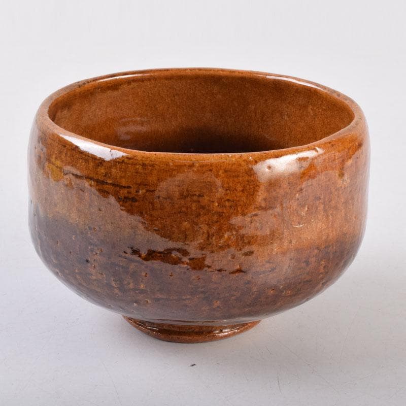 茶道具　大樋焼　中村長阿弥造　飴釉　大樋茶碗　共布共箱　V　8525
