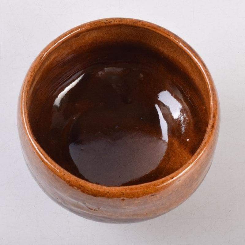 茶道具　大樋焼　中村長阿弥造　飴釉　大樋茶碗　共布共箱　V　8525