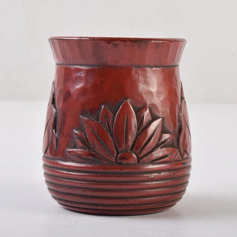 佐藤宗岳　鎌倉彫　花葉文　楊枝入　共箱　V　R9253