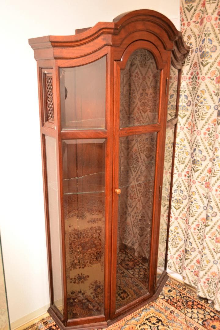 引き取り限定　花梨無垢 三面ガラス キャビネット　家具アンティーク