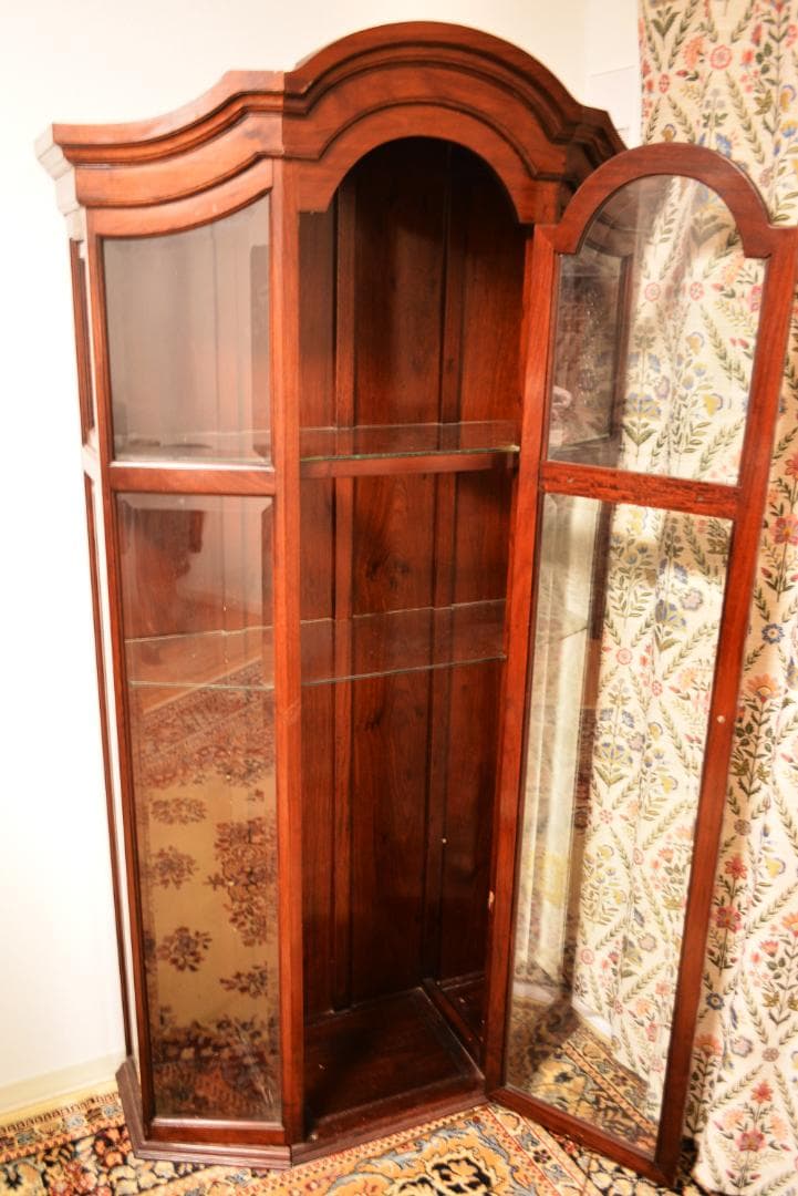 引き取り限定　花梨無垢 三面ガラス キャビネット　家具アンティーク