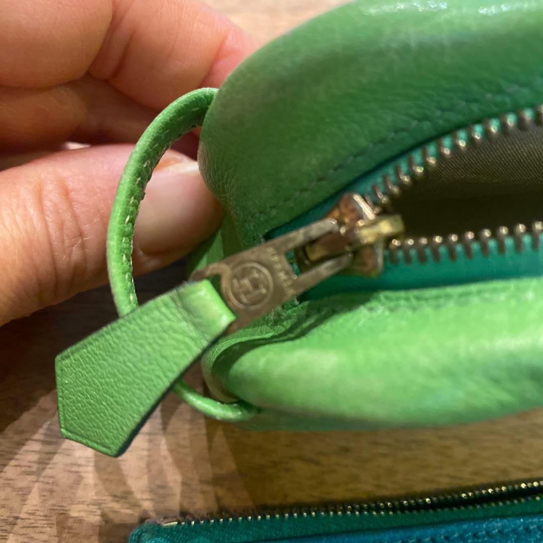 レザー製筆箱 緑色と青色