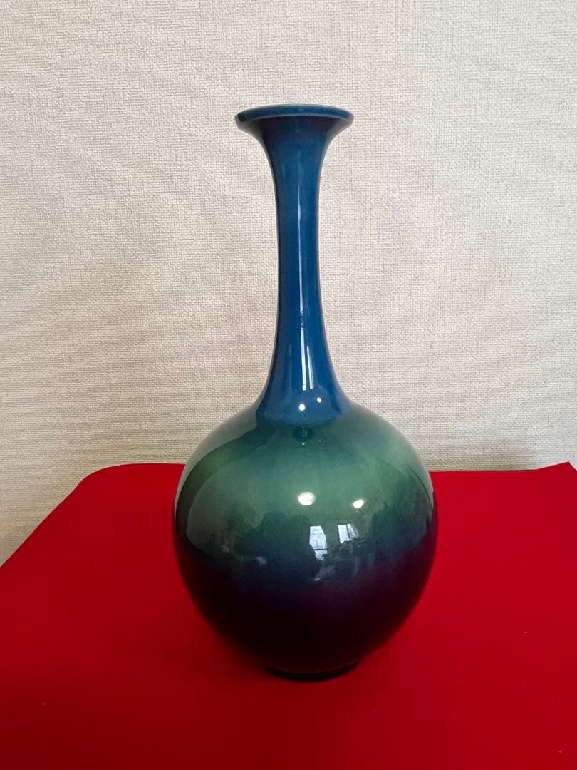 【特価】柳雨軒 三代 人間国宝 徳田八十吉（正彦銘）碧明釉 花生 T254