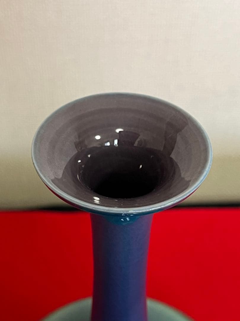 【特価】柳雨軒 三代 人間国宝 徳田八十吉（正彦銘）碧明釉 花生 T254