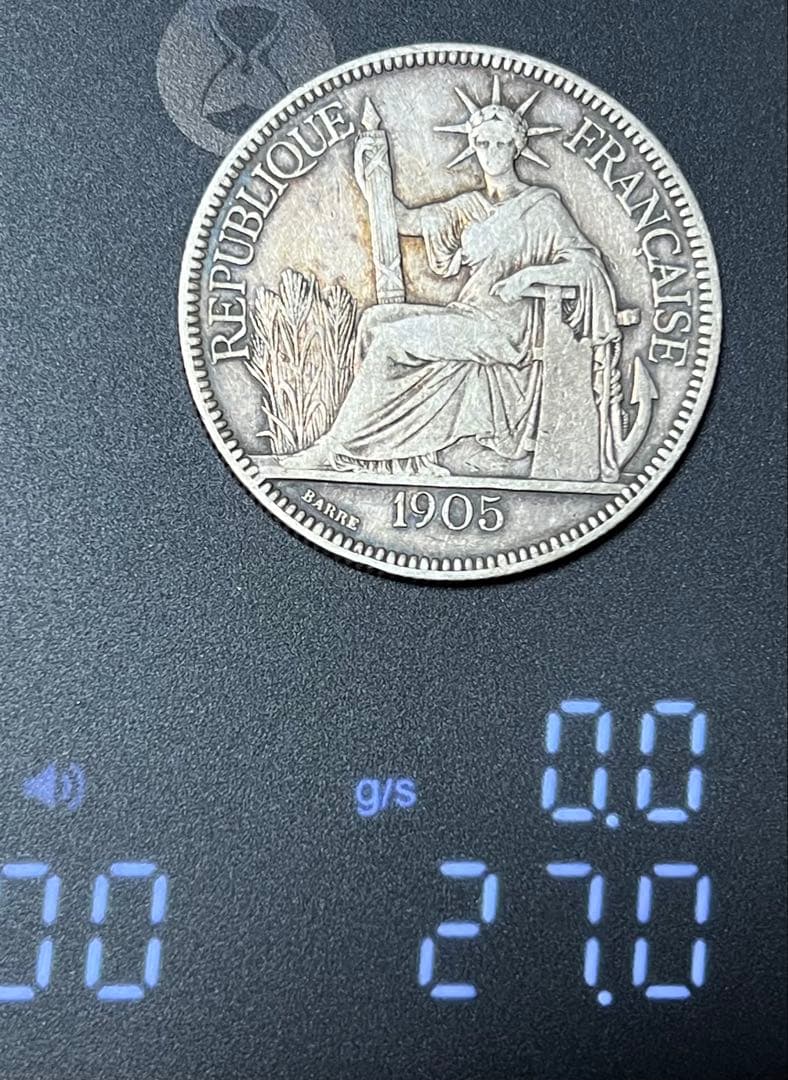 ベトナム　1905年 フランス領インドシナ　1ピアストル銀貨