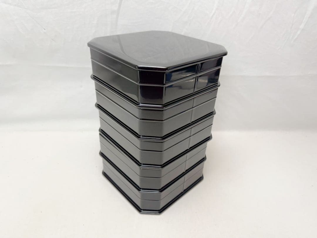 未使用 茶道具 木製 黒真塗 五段縁高重 元箱