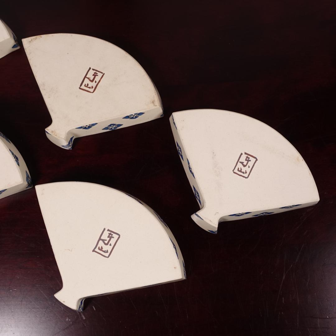 京焼 名工 宮永東山 色絵 図替 扇面 向付 5客