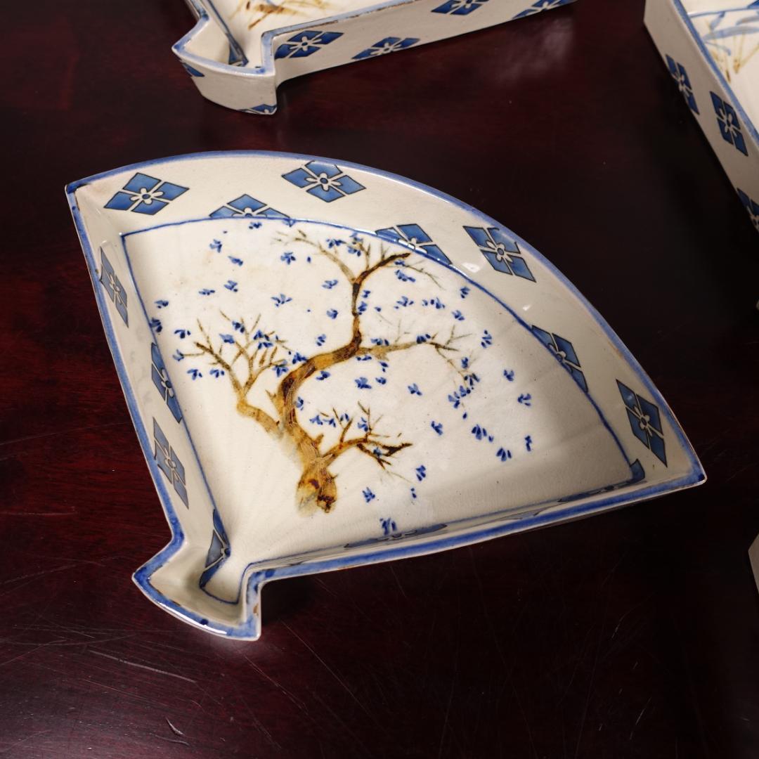 京焼 名工 宮永東山 色絵 図替 扇面 向付 5客