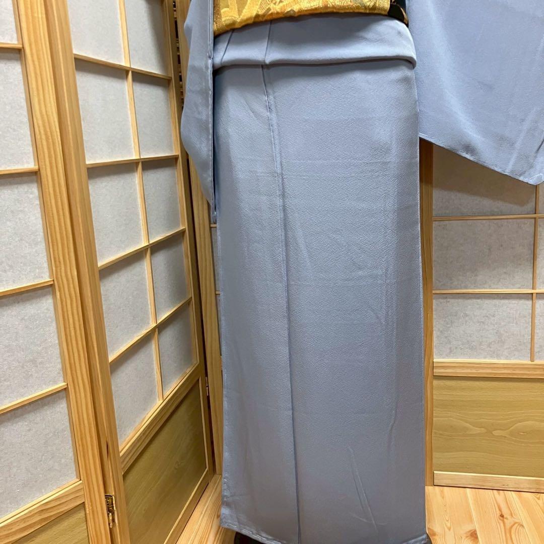 ［5790］色無地 美品 未使用 本草木染 証紙 一つ紋 剣片喰 正絹 着物 袷