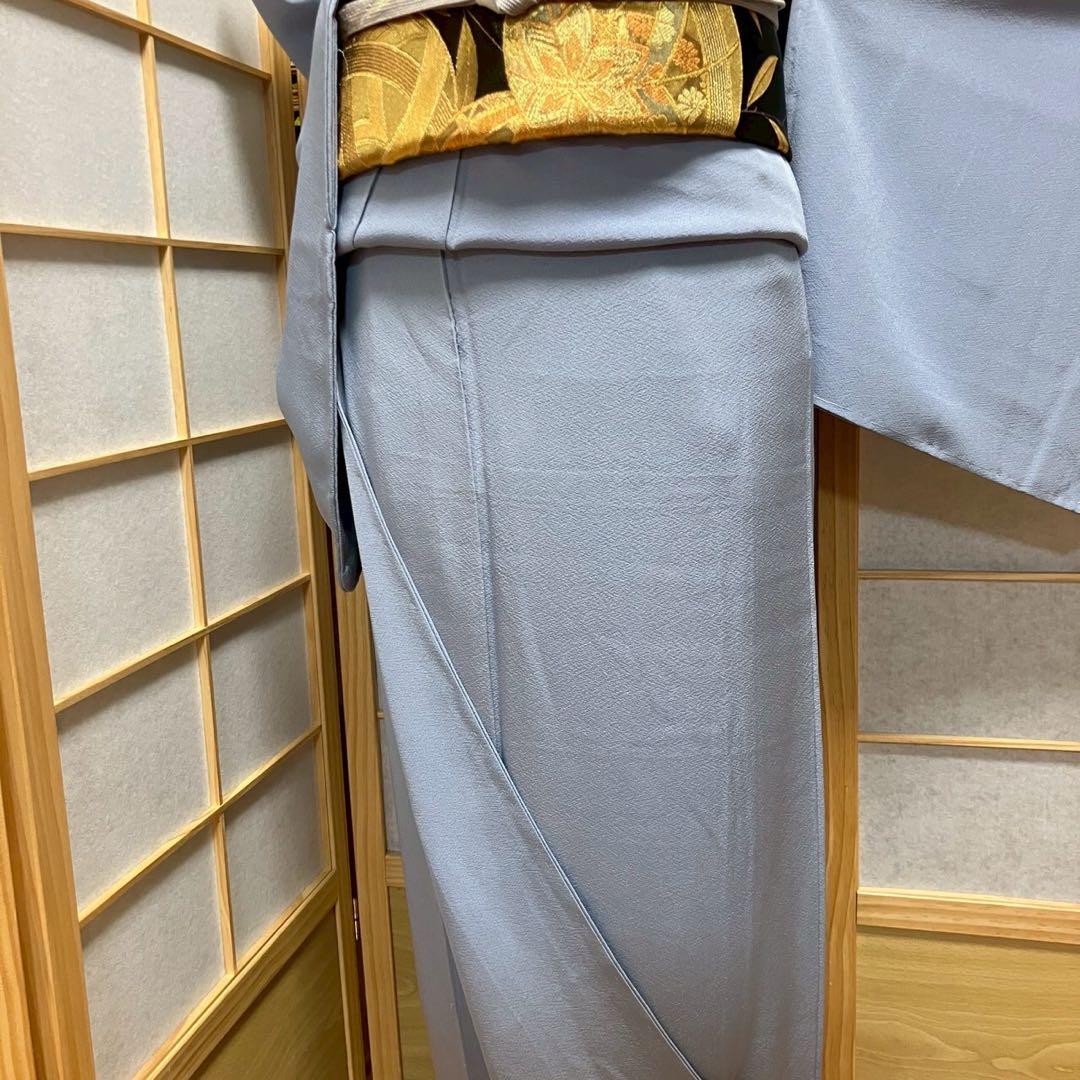 ［5790］色無地 美品 未使用 本草木染 証紙 一つ紋 剣片喰 正絹 着物 袷