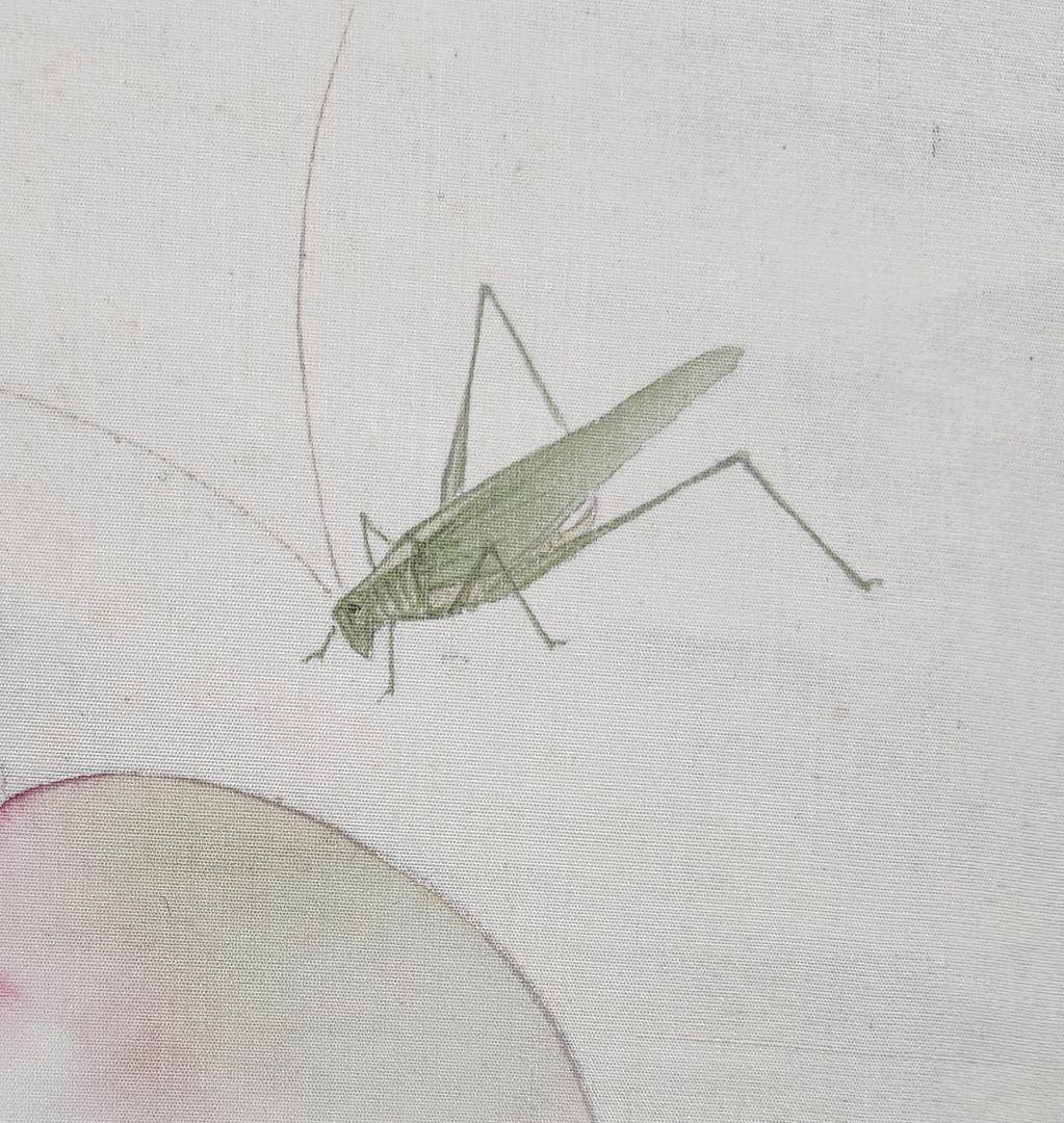 【桃に虫図】広田百豊 2609　掛け軸　肉筆