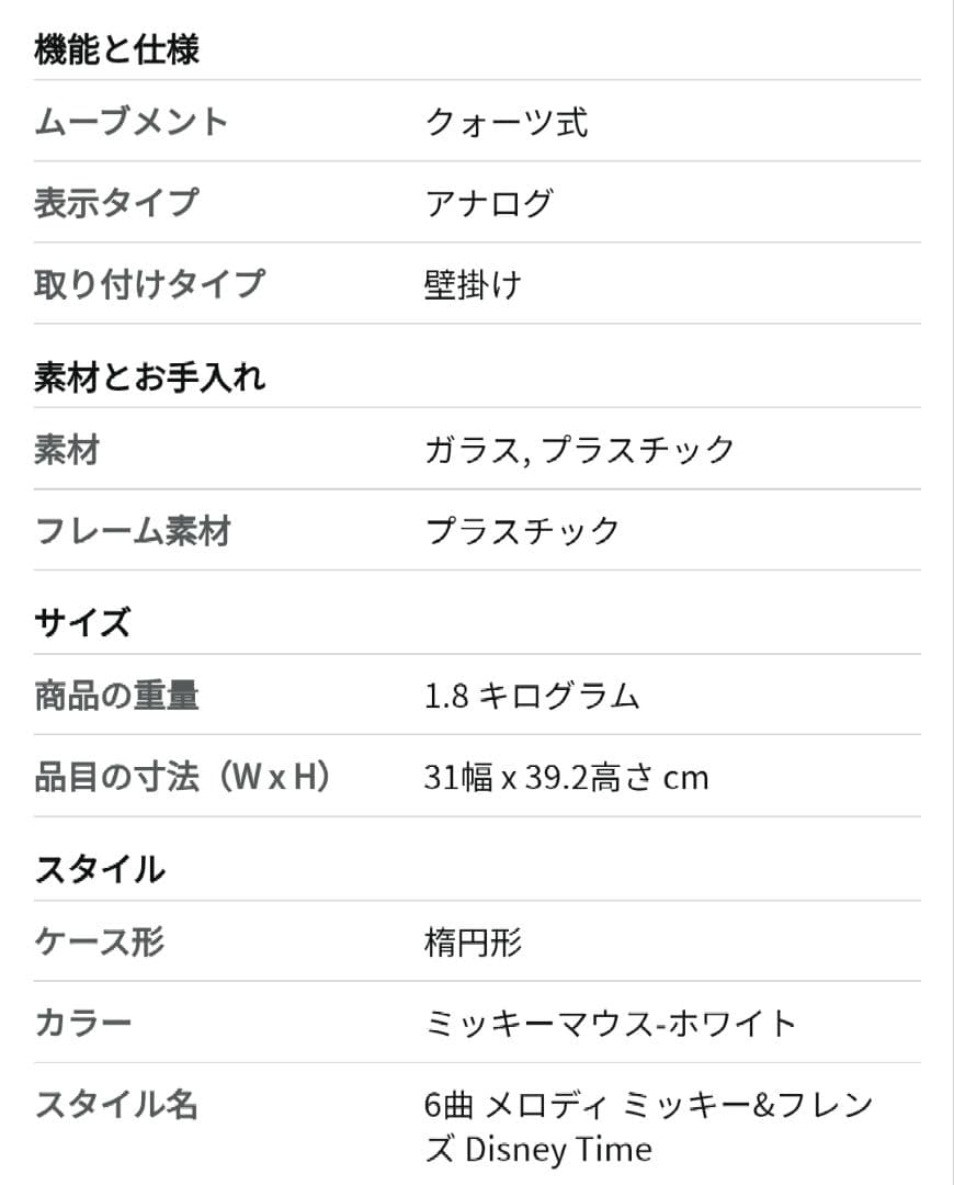 ☆新品未使用☆セイコーディズニー電波掛け時計6曲メロディー白