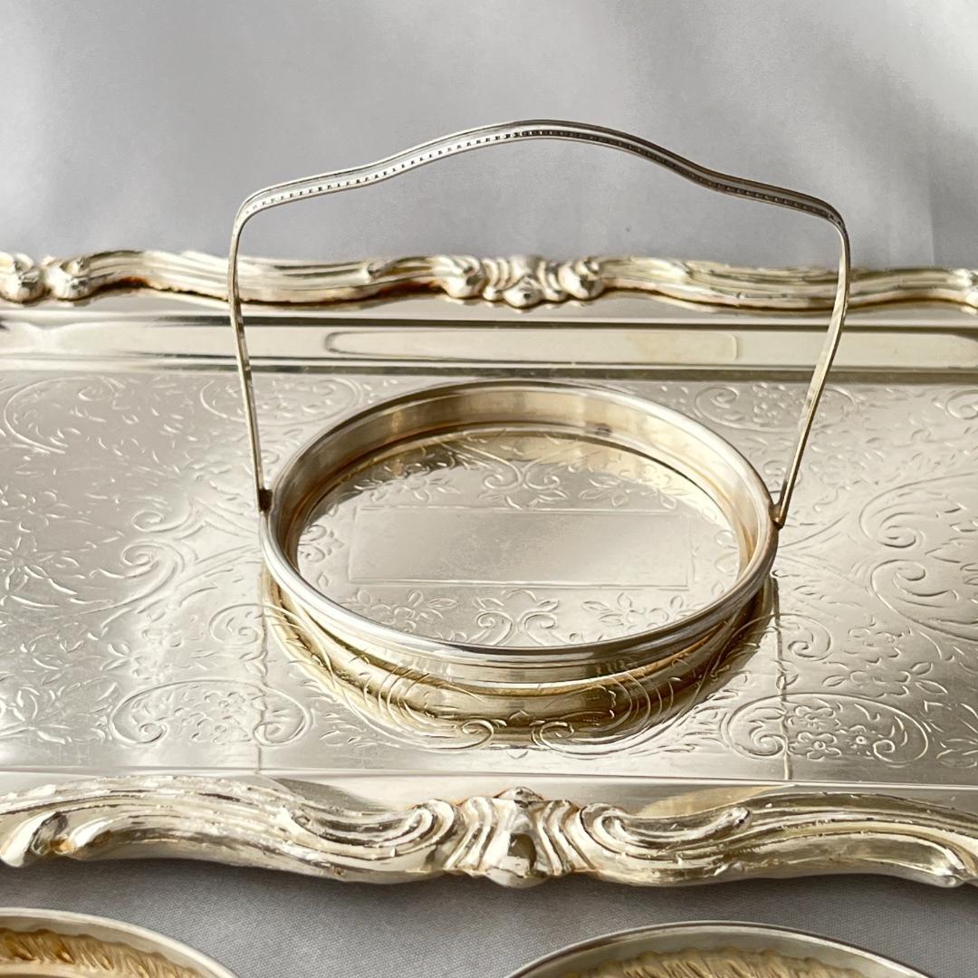 【純銀 / ガラス】ワイングラスコースター 4枚 スターリングシルバー ホルダー