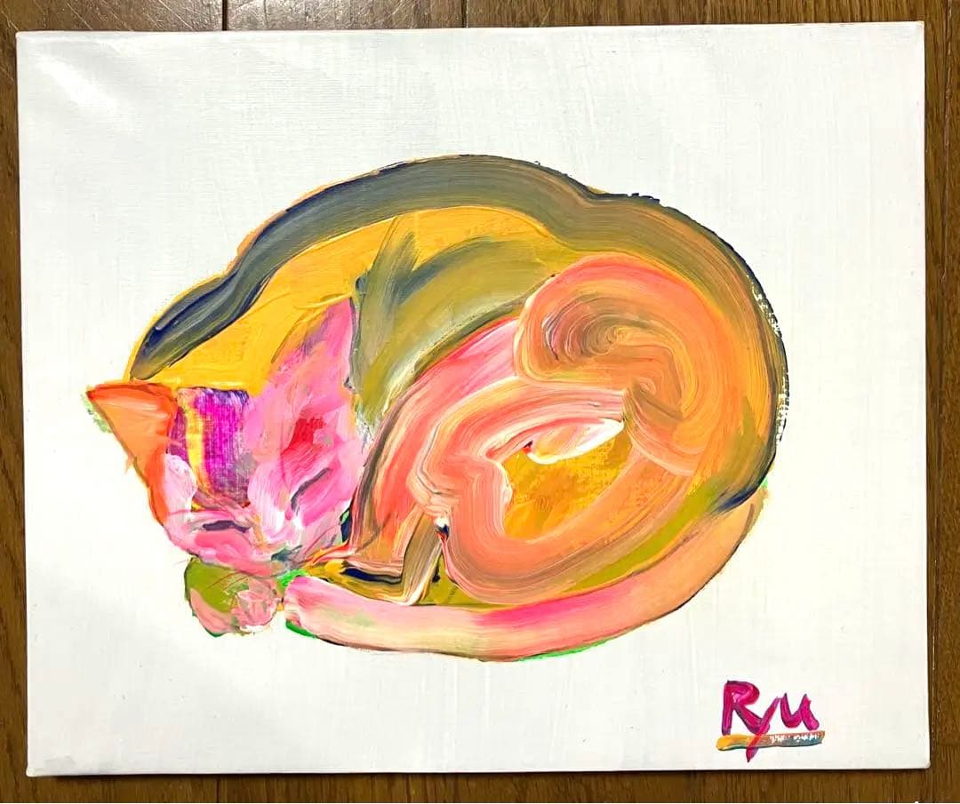 丸まり猫　絵画　イラスト　ドローイング