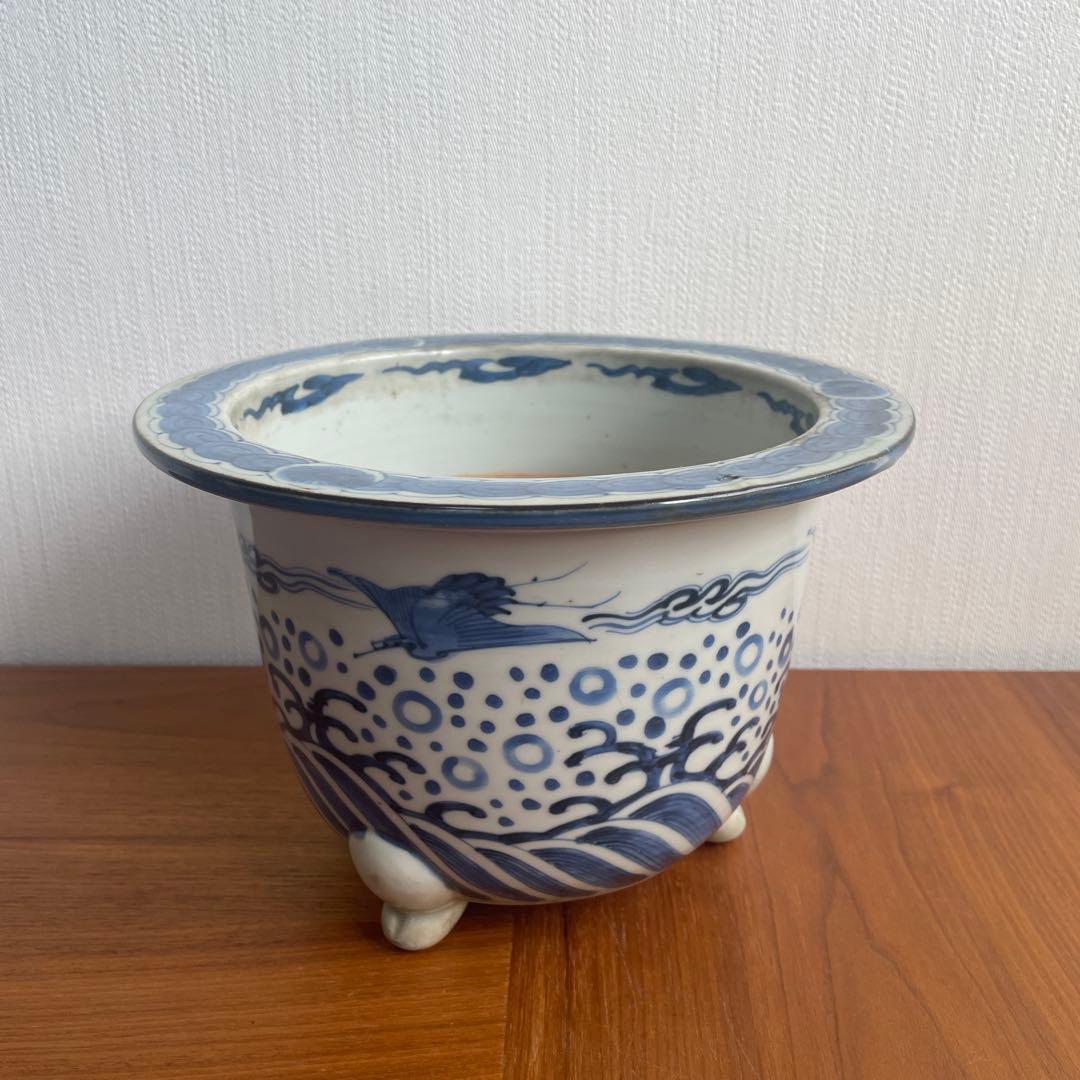 植木鉢　染付　骨董
