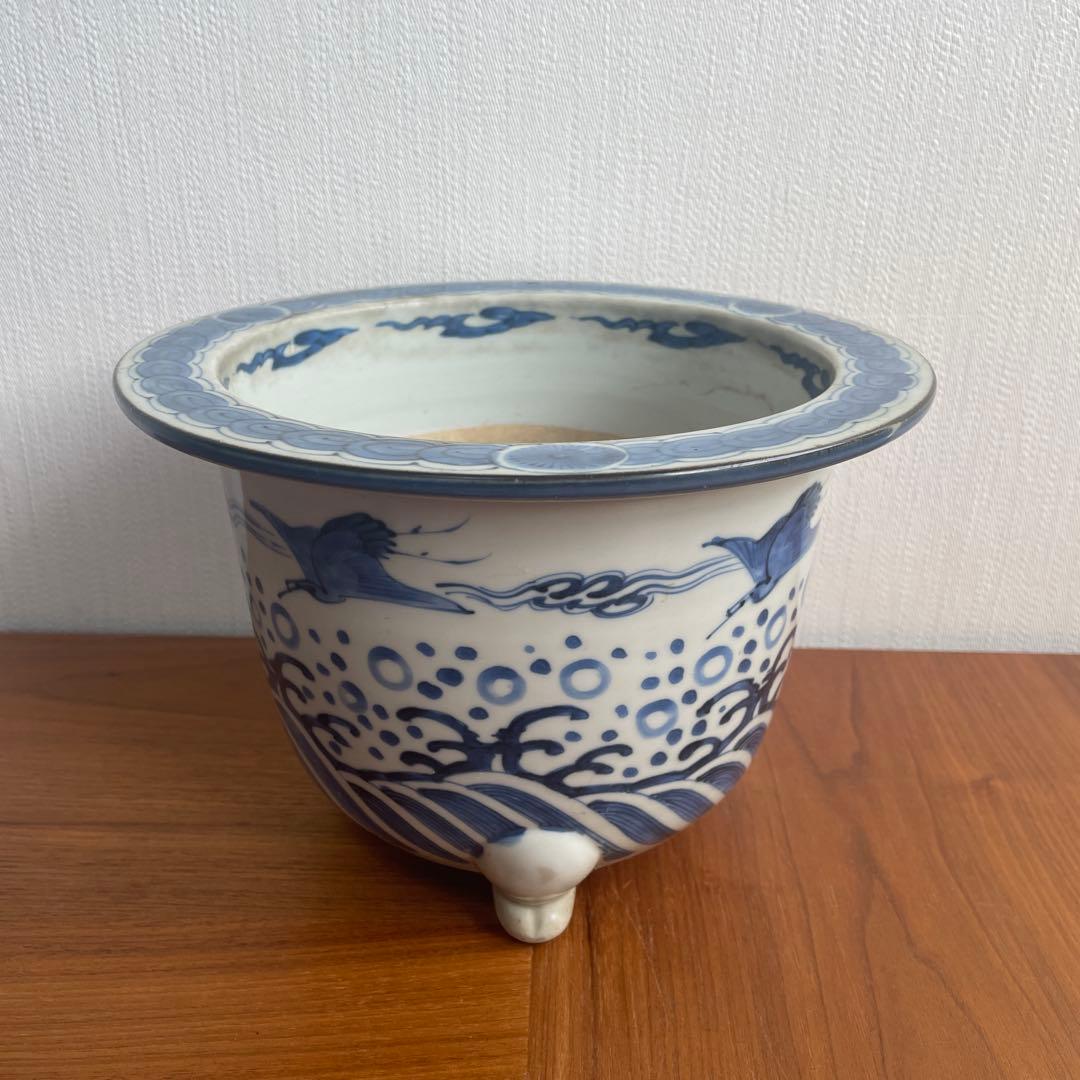 植木鉢　染付　骨董