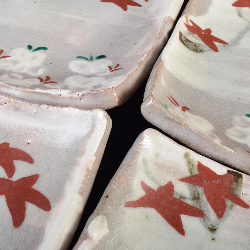 志野焼　虎渓山　水月窯　雲綿手　角皿　四客　共箱　V　R7624