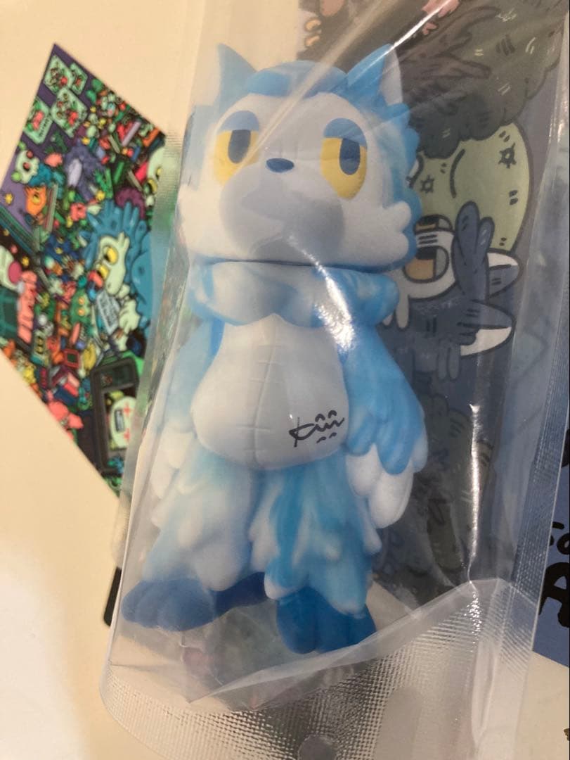 ★サイン入り・新品・送料込★あらいきりこ おおかみくん 青空 マーブル ソフビ