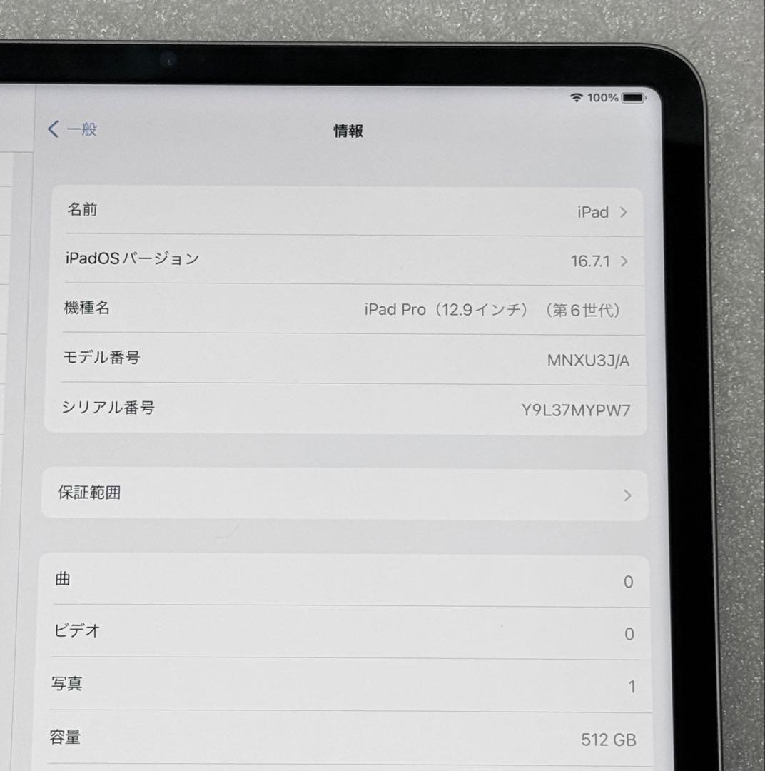 美品　バッテリー最大容量90%　iPad Pro 12.9 第6世代 512GB