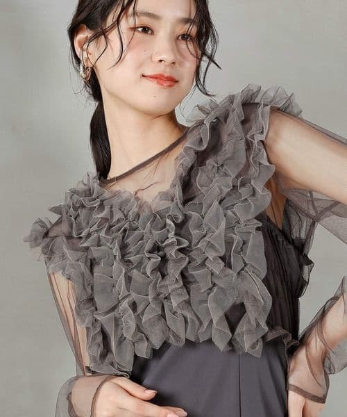 チュール ボリューム フリル ベスト シアー トップス ワンピース niana