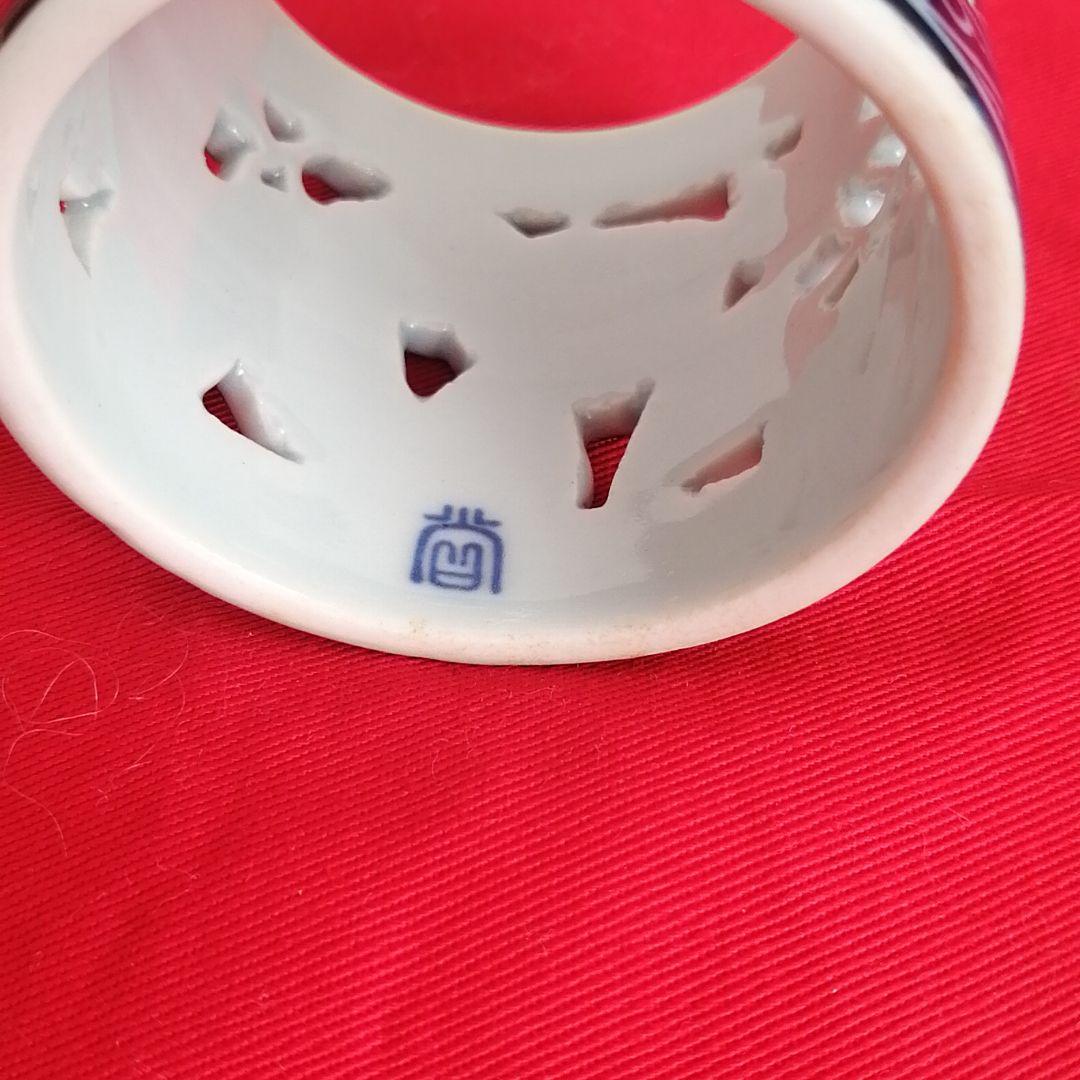 青華白磁透刻染付蓋置　高麗　茶道具　桐箱入り　茶道具