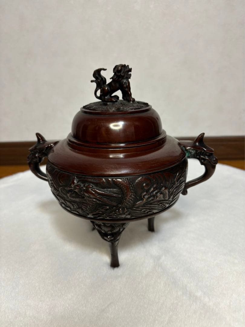 高岡銅器 香炉 龍地紋香炉 大徳色