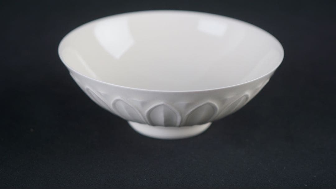 二代 加藤渓山 作 牙黄磁 しのぎ 茶碗 共箱 栞 茶道具