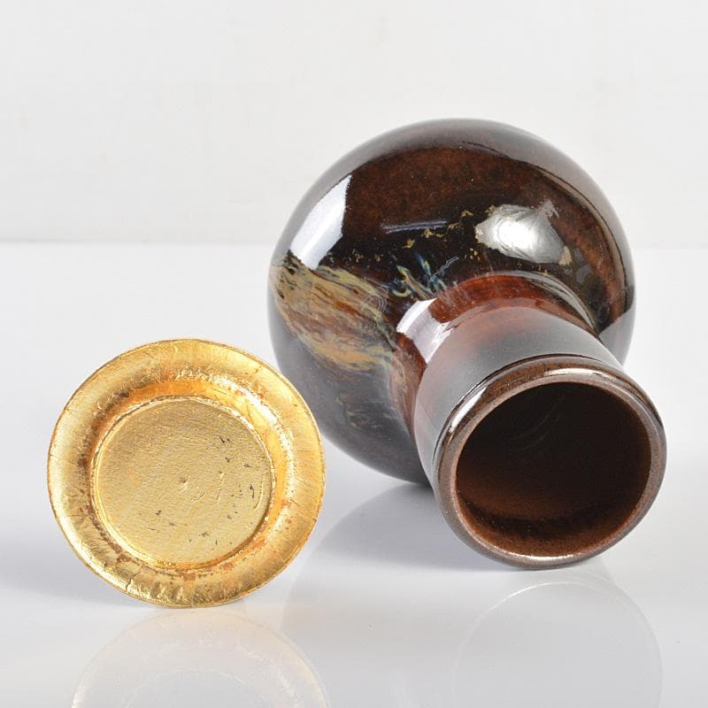 茶道具　京焼　清水焼　桶谷定一作　鶴首茶入　仕覆付　共箱　V　R6206