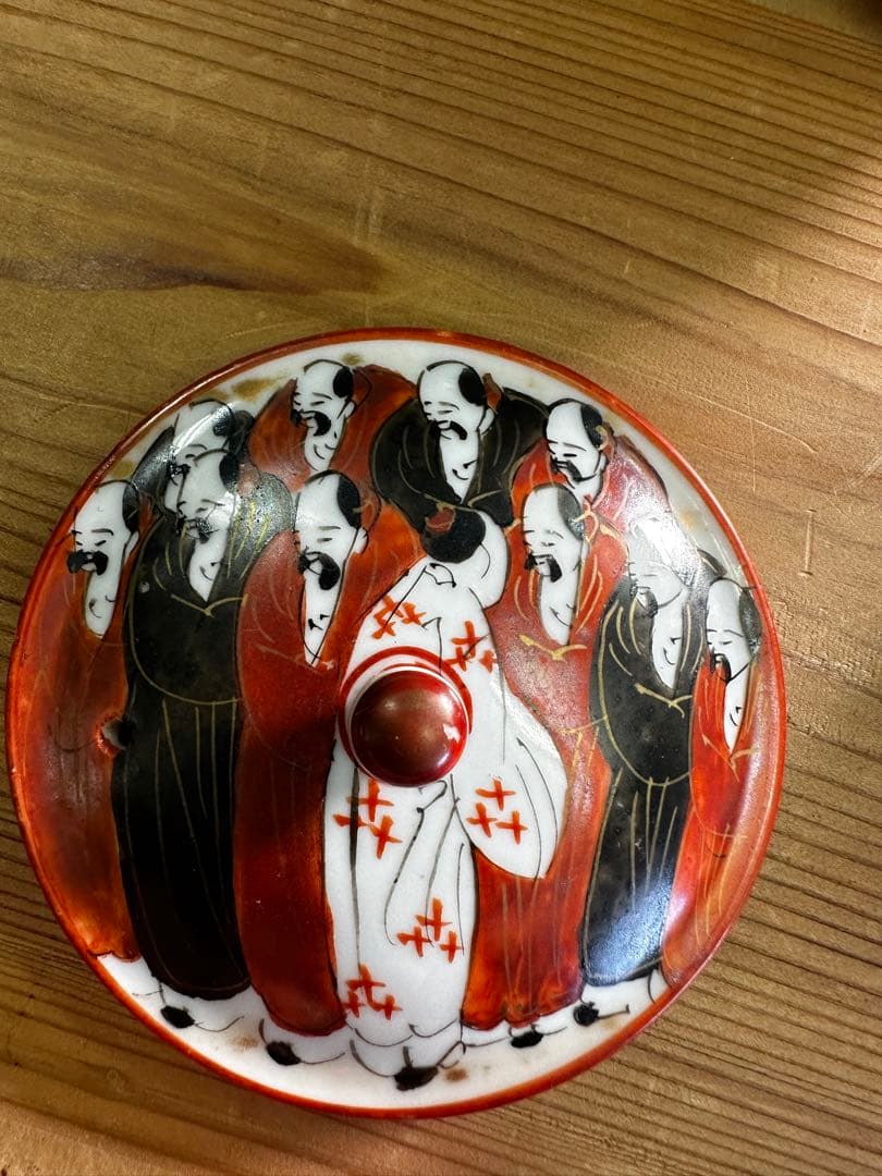 九谷焼6点セート，茶具，茶器，古九谷，百壽老人，赤繪，骨董，インテリア，九谷焼，