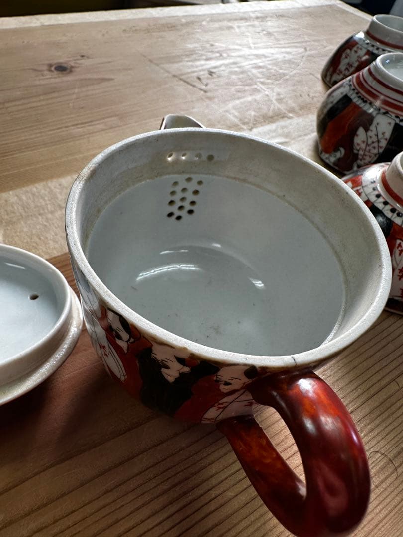 九谷焼6点セート，茶具，茶器，古九谷，百壽老人，赤繪，骨董，インテリア，九谷焼，