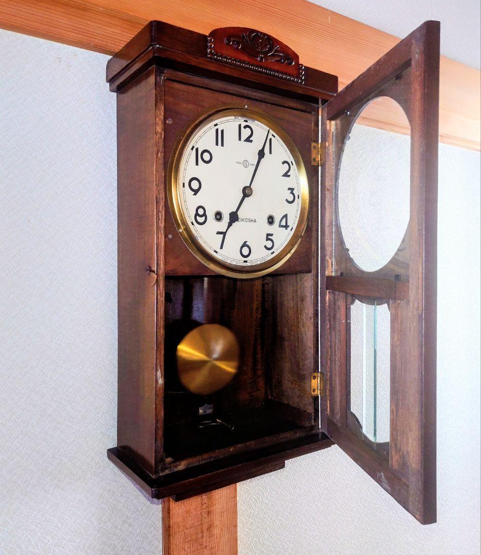 〈完動・美品〉精工舎　宮型ゼンマイ振り子掛時計　昭和レトロ　ボンボン時計　古時計