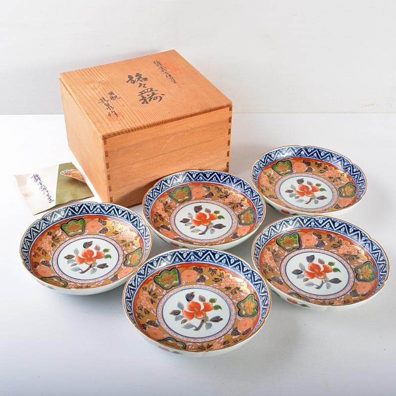 有田焼　日肥其泉作　極錦金彩古伊万里　銘々皿揃　五客　共箱　D　R5384